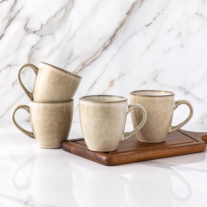 GBHOME Ceramic Coffee Mugs Set of 4, 12oz Stoneware Coffee Mugs Set For Dad Mom Women MEN, Light Weight Ceramic Coffee Cups for Latte/Tea/Beer/Hot Cocoa, Dishwasher & Microwave Safe,Cappuccino - Image 6