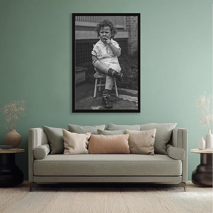 UXCBIA Little Boy Smoking A Cigar, Black And White, Vintage Photo, Oddities, Funny Poster Canvas Poster Bedroom Decor Sports Landscape Office Room Decor Gift Black Frame 08x12in(20x30cm) - Image 5
