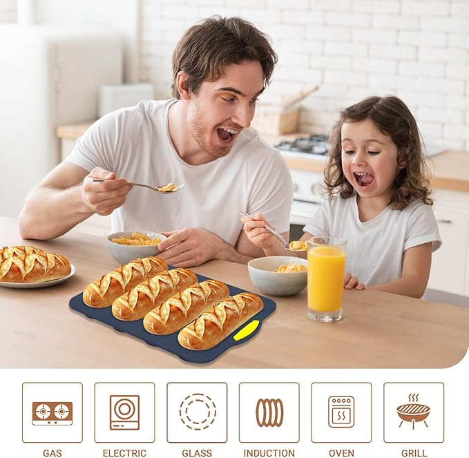 Silicone Bread Loaf Pan, 4-cavity Non-Stick Baguette Bread Pan Heat Resistant Hot Dog Bun Mold, for Sub Roll Baking Pan Bread Pans for Homemade Bread（Gray）