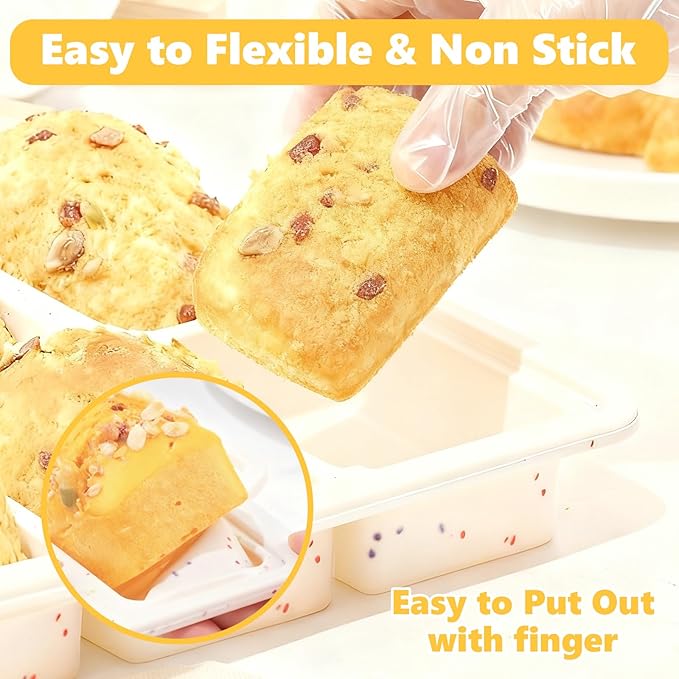 1PCS Silicone Mini Loaf Pans with Metal Frame, 8 Cavity Mini Bread Banna Loaf Pans, Nonstick Small Bread Pans for Baking, Tiny Meatloaf Pan with Metal Reinforced Frame for Brownie, Butter (1, Cream)