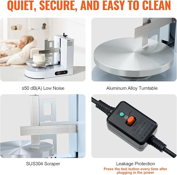 VEVOR Cake Decorating Machine, Cake Cream Spreading Coating Smearing Machine, Low Noise Cake Frosting Machine, Turntable with Adjustable Scraper, for 6" to 14" Cake, 25-320RPM Rotating Speed, White