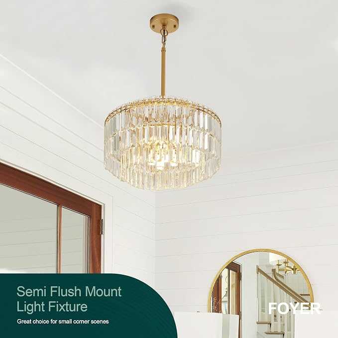 Modern 17.6“ Gold Crystal Chandelier Ceiling Light Fixtures for Dining Room Luxury Glam 8-Light Crystal Chandeliers Lighting for Bedroom Entryway Hallway Living Room Kitchen Island Foyer - Image 5