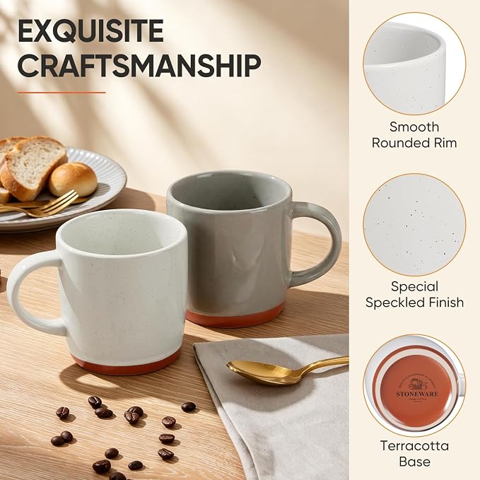 E-far Ceramic Coffee Mug Set of 4, 12oz Stoneware Coffee Cup with Handle, Porcelain Tea Cups, Modern Farmhouse Latte Mug Gift Set for Women & Men, Microwave Safe, Speckled Multicolor - Image 3