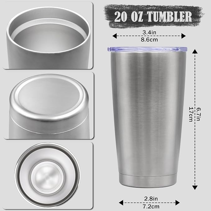20oz Tumbler Insulated Coffee Tumblers with Lid Stainless Steel SS 1P | 20 oz Tumblers Double Wall Insulated Vacuum 20oz Coffee Mug Leak Proof Tumblers with Lid Powder Coated - SS 1 Pack - Image 4