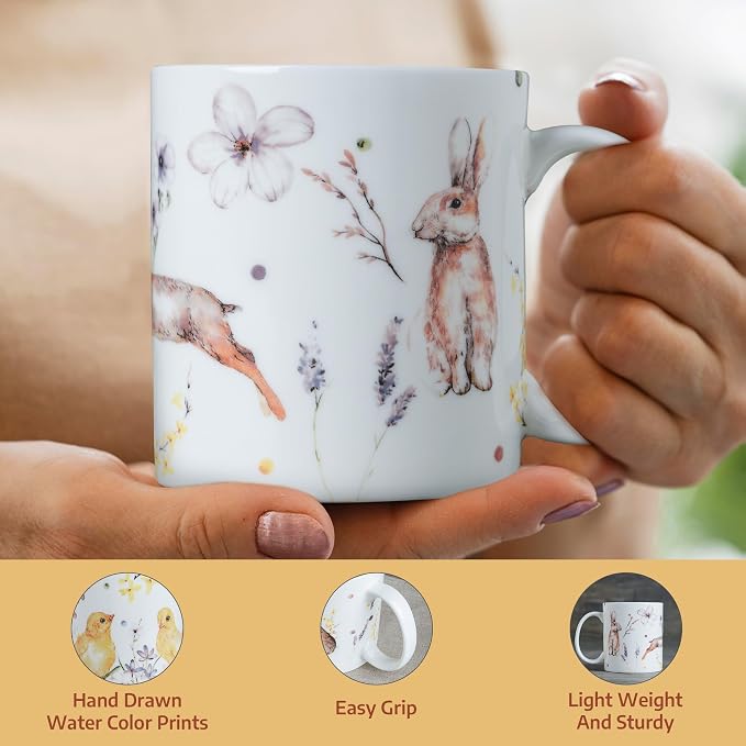 Maison d' Hermine Coffee Mug with Handles Tea Cups (12 Ounce, Pack of 2) | Fine Bone China Coffee Mugs for Hot Beverages Cappuccino Latte Home Restaurant Hotel Spring Summer -Easter Zest - Image 5