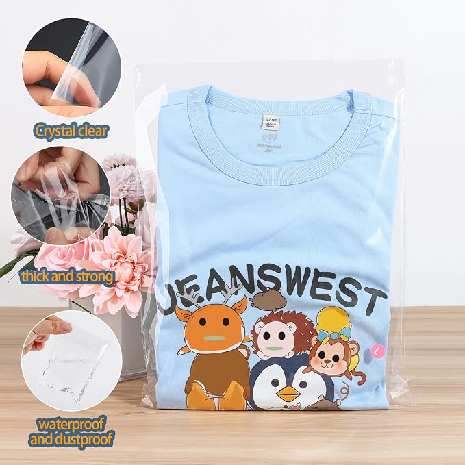 Nobranded 100 pcs Clear 12" x 16" Self Seal Cello Cellophane Bags Resealable Poly Plastic Bags 2.8 mils OPP Bag for Packaging Clothing, T Shirts, Party Decorative Gift - Image 6