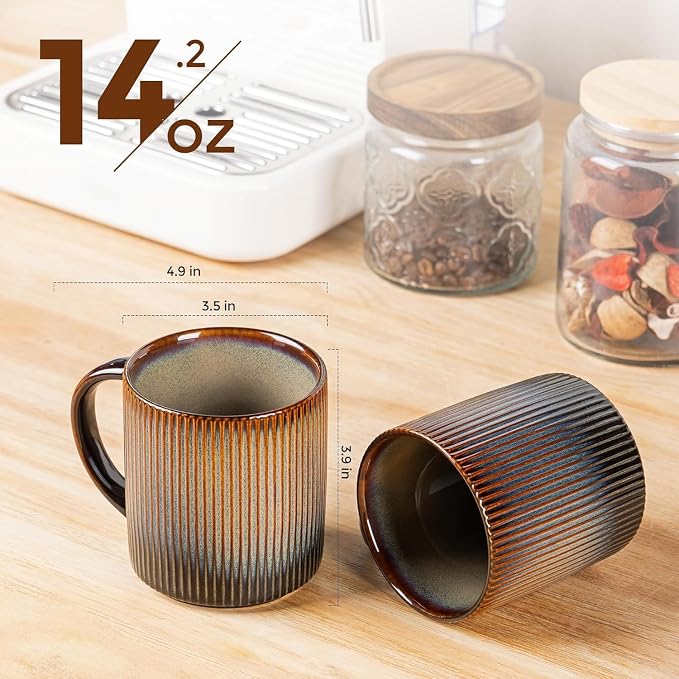 theterra Ceramic Coffee Mugs Set of 4, 14.2 oz Coffee Cups with Handle | Handmade, Suitable for Latte, Tea, Milk, Beer & Hot Cocoa, Cocoa Mocha - Image 2
