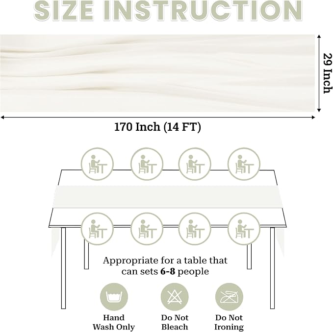 Pack of 10 | Ivory | 10ft Chiffon Table Runner 29x170 Inches Long Romantic Rustic Sheer Gauze Runner for Wedding Bridal Shower Birthday Banquets Engagement Spring Easter Boho Decorationss - Image 3