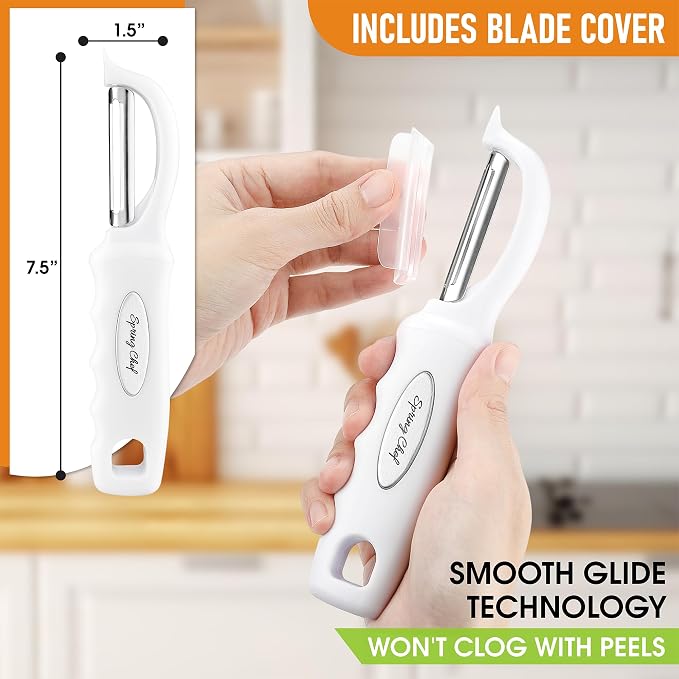 Spring Chef Swivel Potato Peeler for Kitchen with Ergonomic Handle, White | Premium Vegetable Peeler w/ Sharp Stainless Steel Blades, Multifunctional Food Peeler for Apple, Carrot, Cucumber, Fruit - Image 3