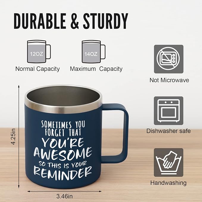 NOWWISH Inspirational Coffee Mug for Men, 14oz Vacuum Insulated Stainless Steel Cup, You Are Awesome Gift for Husband, Boyfriend, Dad - Navy Blue - Image 4