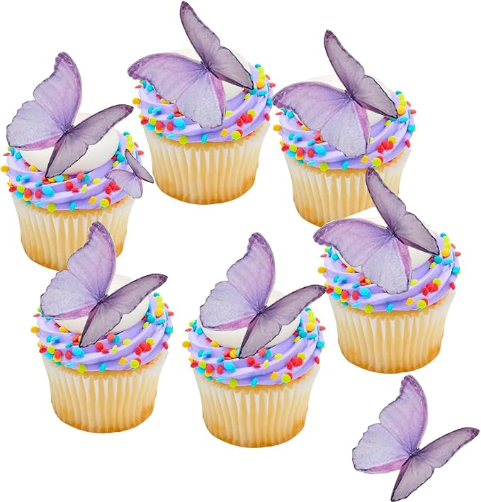 48Pcs Edible Butterflies Cake Topper Edible Butterfly Cupcake Toppers Wafer Paper Butterflies Edible Butterfly Cake Decorations for Wedding Birthday Party Cupcakes Decorating (Purple) by YOcity