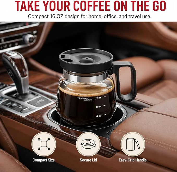 2 PCS Coffee Pot Mug with Lid,16 Oz Glass Mini Coffee Cup Set | Spill Proof Heatproof Large Capacity Clear Travel Mug & Novelty Gift for Coffee Lovers & Office Desk - Image 4