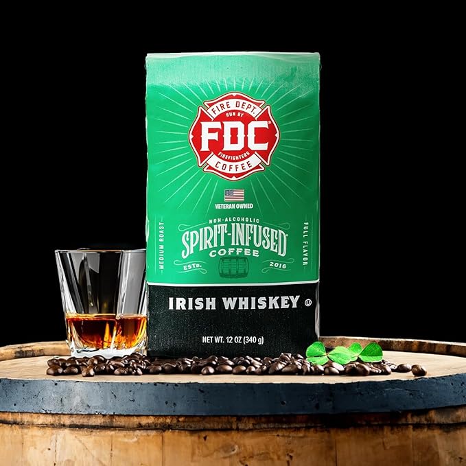 Fire Department Coffee - Gives Back to Firefighters - Irish Whiskey Infused Ground Coffee - Medium Roast - Non-Alcoholic - Roasted in the USA - Veteran Owned (12 oz, Pack of 2)