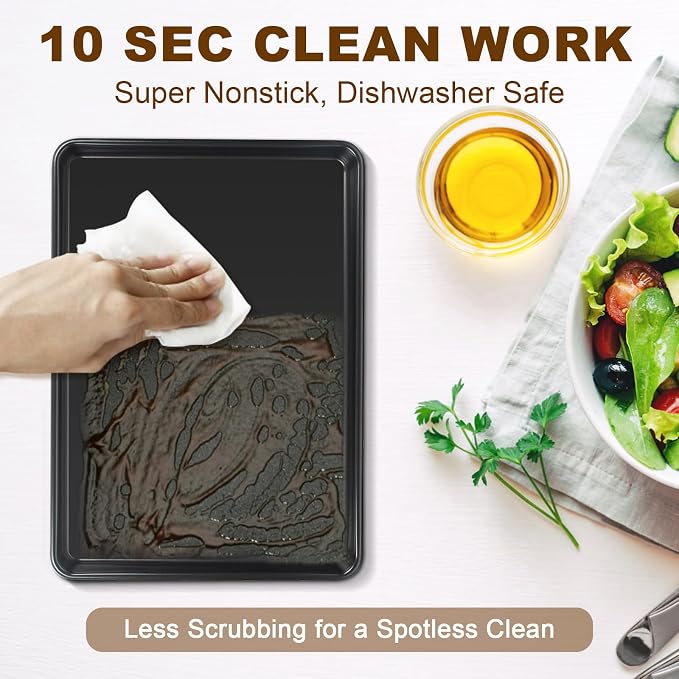 Baking Sheet Pan Set of 3, Nonstick Commercial Cookie Sheets for Baking | Commercial Half/Quarter/Jelly Roll Pans Replacement Toaster Oven Tray, Heavy Duty & Easy Clean - Image 7