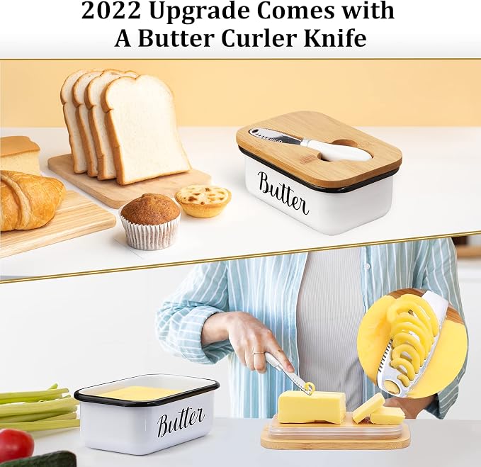 LANDNEOO Butter Dish with Lid and Butter Curler Knife - Unbreakable Stainless Steel Keeper Container with Double Silicone Sealing, for Kitchen Farmhouse Decor - Image 2