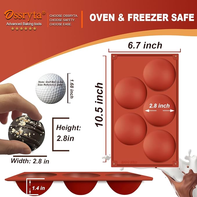 5-Cavity Extra Large Semi-Sphere Silicone Molds - Half Sphere Bakings Mold for Chocolate Bombs, Dome Cakes, Candy, Jelly & Mousse - Reusable Non-Stick Chocolate Mold Set (3 Pack) - Image 4