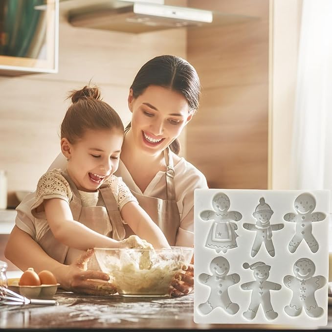 1 Pcs Christmas Silicone Molds for Chocolate 6-Cavities Various Shapes Gingerbread Man Shape 3D Chocolate Moulds Candy Molds for Christmas Day Holiday Theme Candy Pudding Jelly Making