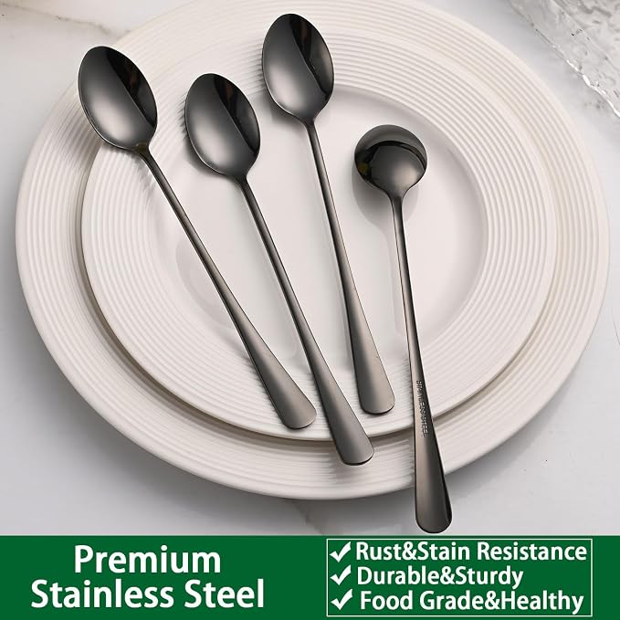 7.5 Inches Black Coffee Stirring Spoons Set,Set Of 8 Stanless Steel Iced Teaspoons,Long Handle Mixing Spoons For Cocktail And Sundae,Long Ice Cream Spoons - Image 5