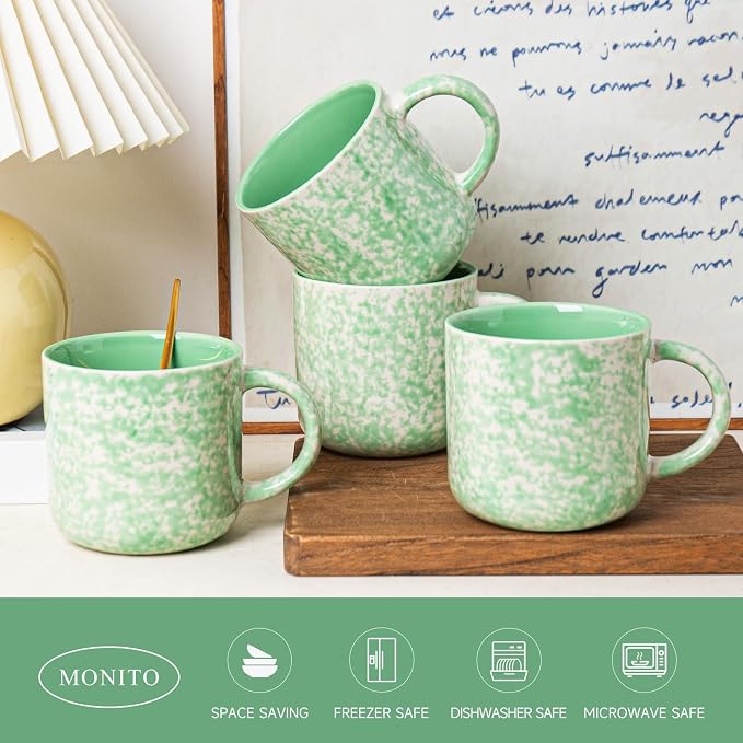 MONITO 12 OZ Coffee Mugs Set of 4, Modern Ceramic Coffee Mugs Set with handle for Tea/Latte/Cappuccino/Milk/Cocoa.Green - Image 5