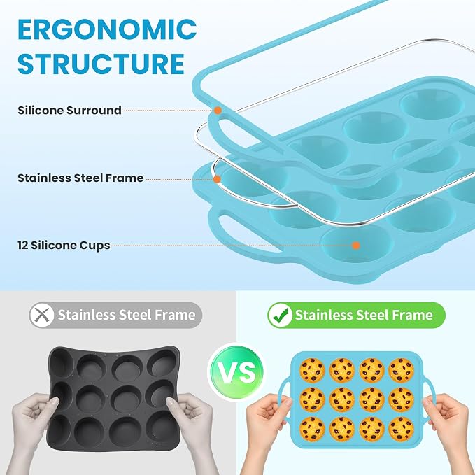 2Pack Silicone Muffin Pan for Baking - Cupcake Pans with Metal Frame - Image 2