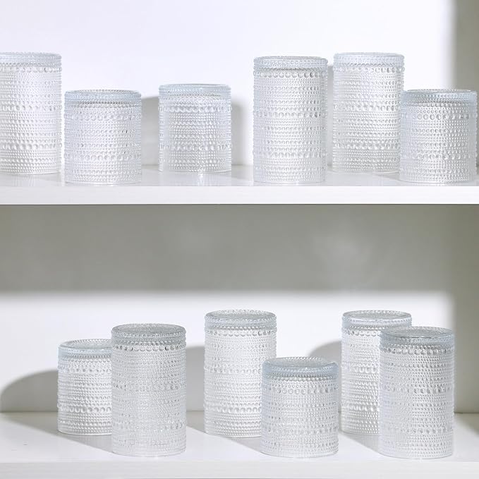Moretoes Hobnail Drinking Glasses Set of 6, Vintage Water Glass Cups | 12 Oz Highball Glasses & 10 Oz Cocktail Glasses, Clear Embossed Boho Kitchen Bar Tumbler for Whiskey, Beer, Juice, Milk - Image 7