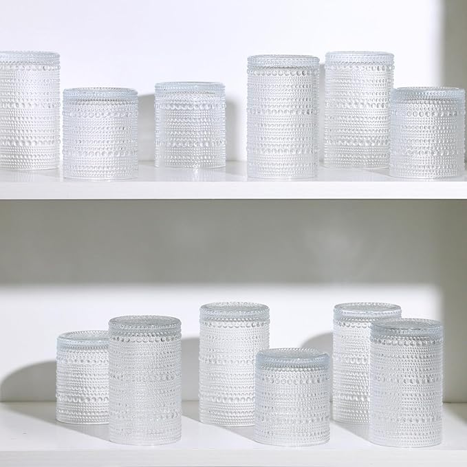 Moretoes Hobnail Drinking Glasses Set of 16, Vintage Water Glass Cups | 12 Oz Highball Glasses & 10 Oz Cocktail Glasses, Clear Embossed Boho Kitchen Bar Tumbler for Whiskey, Beer, Juice, Milk - Image 7