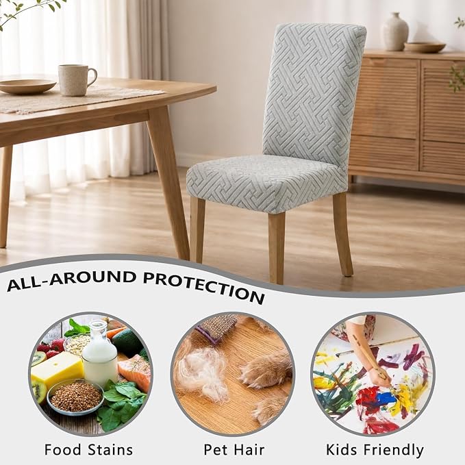 Promindfly Dining Chair Covers, 3D Jacquard Fabric Chair Covers for Dining Room, Anti-Scratch Chair Covers Set of 6, Stretch Washable Dining Chair Covers for Kitchen, Hotel - Image 4