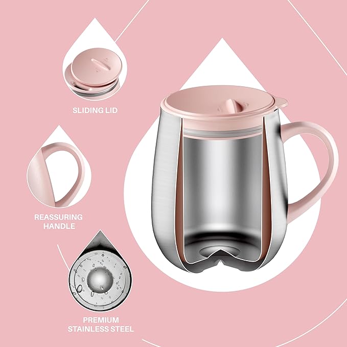 Ideus 16 oz Insulated Coffee Mug with Handle and Lid, Double Wall Stainless Steel Vacuum Thermal Coffee Mug, Travel Coffee Cup Thermal Cup for Home and Office, Sakura Pink - Image 3