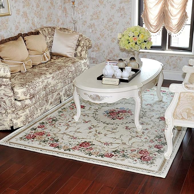 Rustic Shabby Rose Rug Luxury Vintage Elegant Traditional Rugs Accent Floral Rugs Carpet for Home Living Room/Bedroom, 4' x 6', Country Rose - Image 3