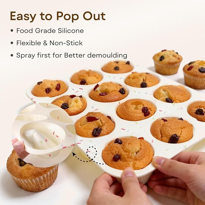 Silicone Muffin Pans for Baking,12 Cup Nonstick Cupcake Pan 2Pcs | Food-Grade Silicone Muffin Tin, Oven Dishwasher Freezer Safe Silicone Molds for Home Baking DIY, Cupcakes, Egg Bites - Image 5