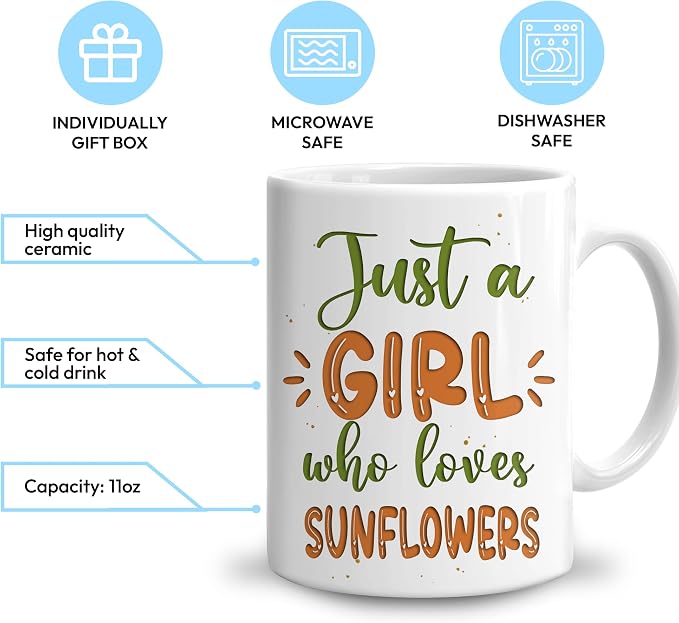 Hyturtle Personalized Gifts Sunflower Lover - Just A Girl Who Loves Sunflowers Custom Name Ceramic Coffee Mug Cup 11oz - Perfect Idea Gifts For Women, Girl Daughter On Birthday, Christmas - Image 3