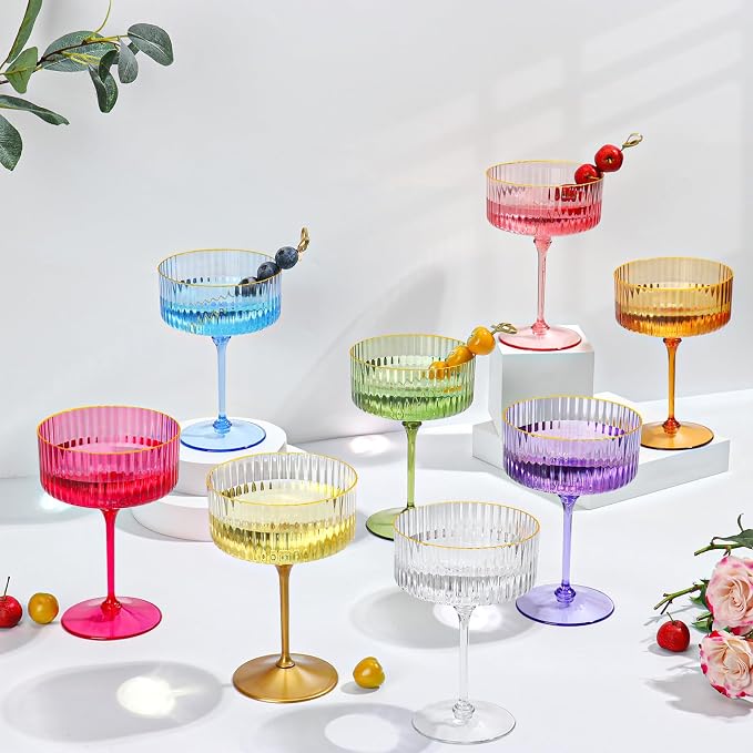 50 Pcs Ribbed Martini Glasses Bulk 10oz Champagne Martini Glasses Plastic Gold Rim Espresso Martini Glass Vintage Coupe Glass Margarita Glasses Disposable Clear Glassware Dessert Cup for New Year - Image 6