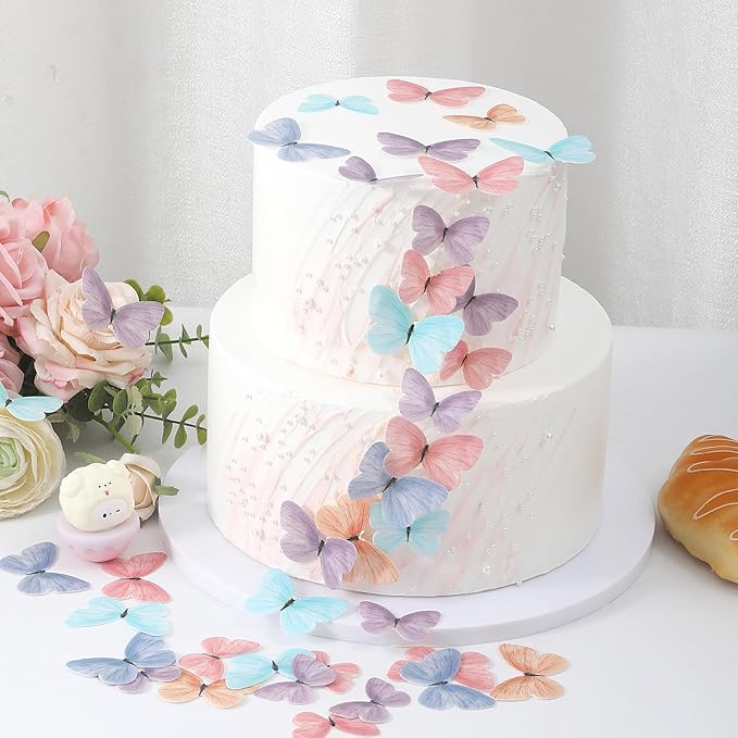 58Pcs Edible Butterflies Cake Toppers Wafer Paper Butterfly | Cupcake Decorations Colorful Small Pastel Cupcake Topper for Wedding Birthday Baby Shower Cake Decoratings(Mix Color & Size) by YOcity