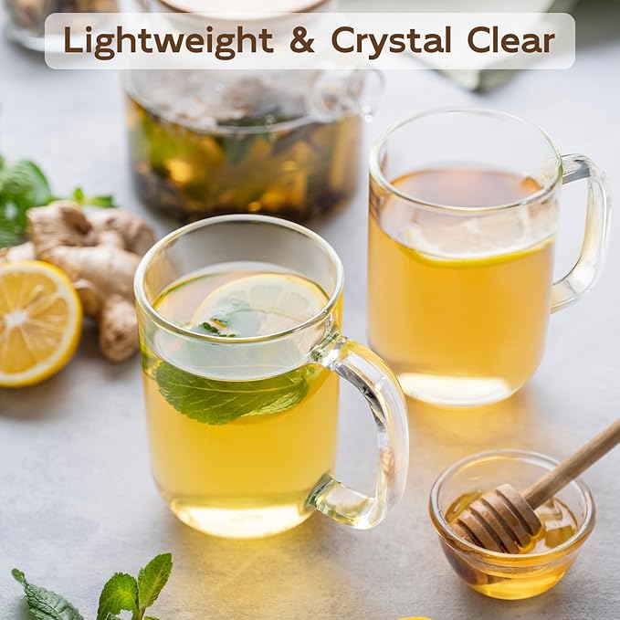 Glass Coffee Mugs, 12 oz iced coffee cups, Clear Tea Cups Set of 2, Glass Mugs with Handles, Glass Cups for Latte, Cappuccino, and Tea