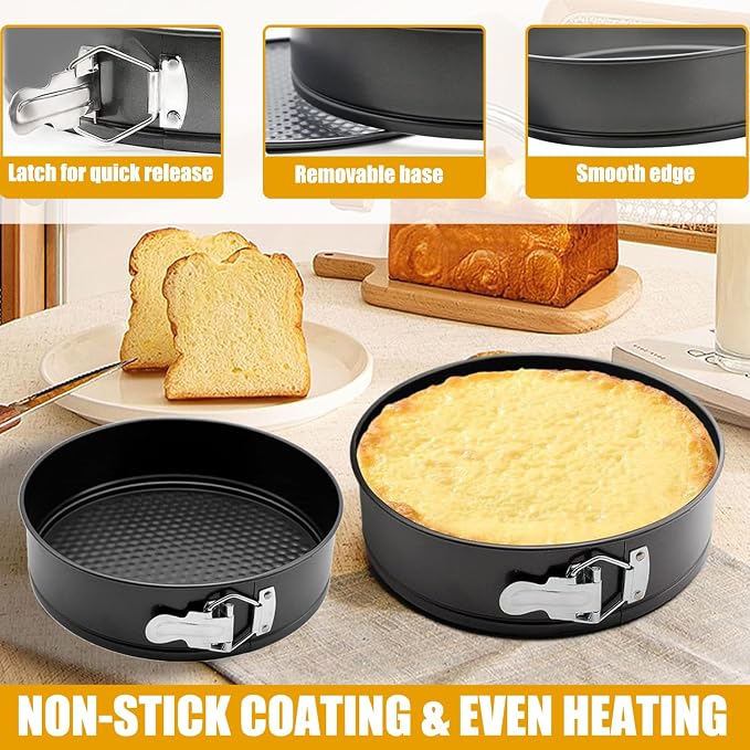 Springform Cake Pan Set of 3 (4, 7, 9 Inch) Round Leakproof Nonstick Cheesecake Pans with Removable Bottom Carbon Steel Bakeware - Image 4