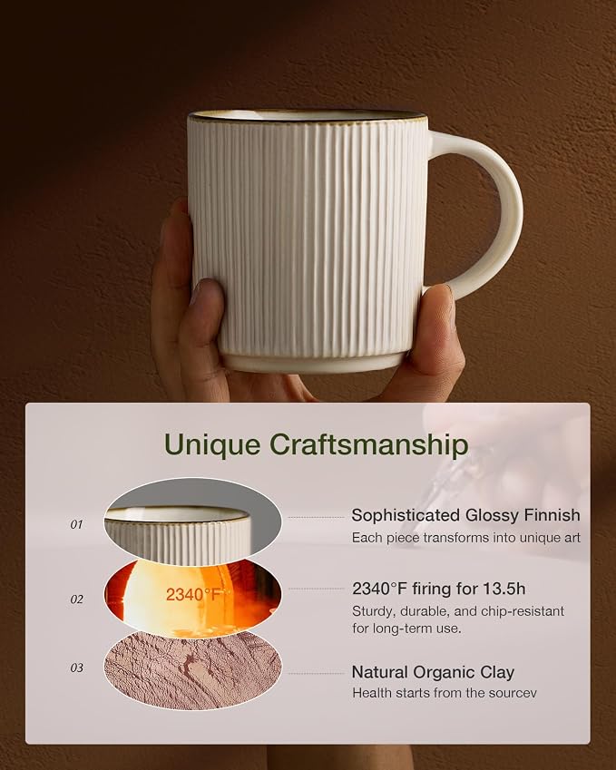 famiware Coffee Mug Set for 8, Star 12 oz Catering Mugs Cup Set with Handle for Coffee, Tea, Cocoa, Milk - Ceramic Stoneware Drinkware Set, White - Image 3