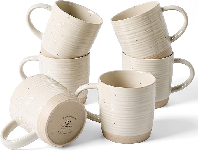 famiware Coffee Mugs Set of 6, 13 oz Mug Set, Ceramic Cup Set with Handle for Coffee, Tea, Cocoa, Milk, Constellation Series, Beige by Famiware