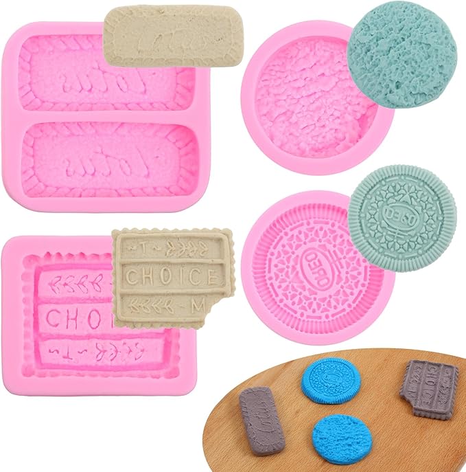 4Pcs Pink Cookie Molds, Biscuit Silicone Cookie Molds, Clay Chocolate Chip Mold, Candy Fondant Mold for Cookies Butter Paste Dough Plaster Cake Decorating