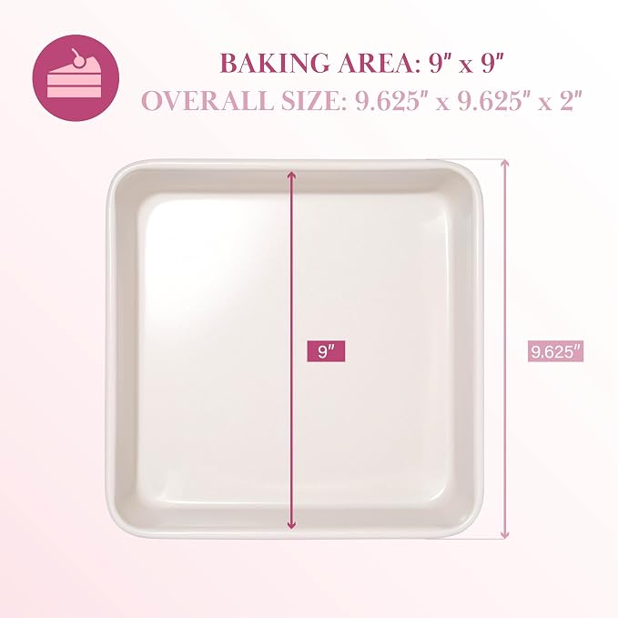 Paris Hilton Nonstick Carbon Steel Bakeware Collection, 9-Inch Square Cake Pan, Dishwasher Safe, Made without PFOA and PFAS, Pink Cream Two-Tone - Image 2