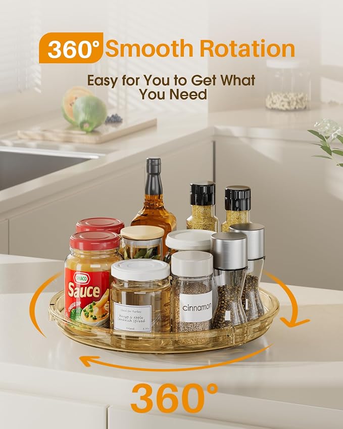 LAMU 2 Pack Lazy Susan Organizer 9 inch Lazy Susan Turntable for Cabinet, Rotating Spice Organization for Cabinet, Kitchen, Table Top, Countertop, Pantry Fridge Organizers and Storage, Amber - Image 3