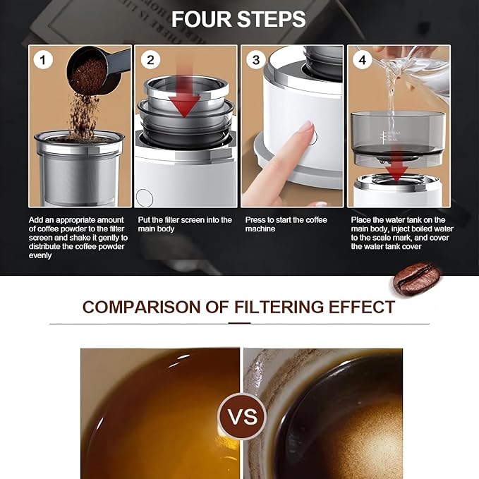 Portable Coffee Maker, Hand Pour Machine, Mini & Reusable for Home, Travel, Camping, Hiking, with Water Temperature Control, 2-Pack Hand-Pressed Design - Image 3