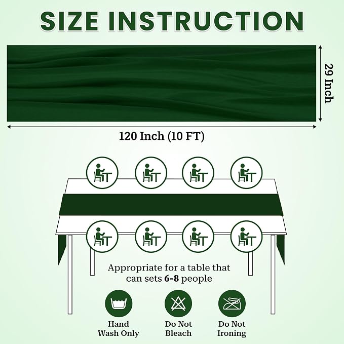 MDS Pack of 10 | Hunter Green | 10ft Chiffon Table Runner 29x120 Inches Long Romantic Rustic Sheer Gauze Runner for Wedding Bridal Shower Birthday Banquets Engagement Spring Easter Boho Decorations - Image 3