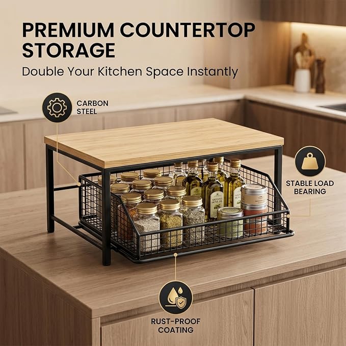 Sakerplus Coffee Pod Holder with Drawers (Black) | Coffee Pod Organizer and Coffee Pod Storage for Countertop, Metal Basket Coffee Pod Drawer Organizer for Kitchen, Office - Image 3