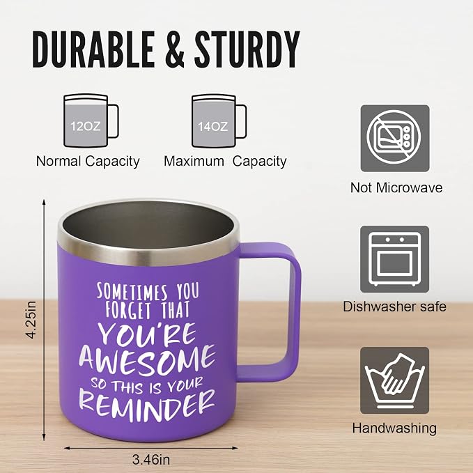 NOWWISH Inspirational 14oz Purple Mug with Handle, Sometimes You Forget You're Awesome Stocking Stuffer for Women, Unique Christmas Birthday Gifts for Her, Mom, Daughter, Wife​ - Image 4