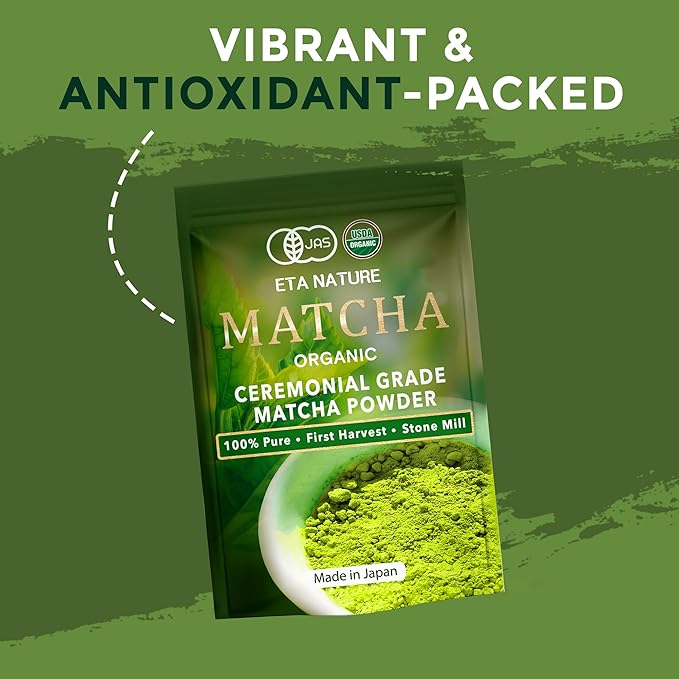 ETANATURE Premium Ceremonial Grade Matcha Powder - Matcha Green Tea Powder for Metabolism, Brain and Sleep - JAS Certified Matcha Grade from Japan Kagoshima Farms 30 Servings - Ceremonial Tea 30g