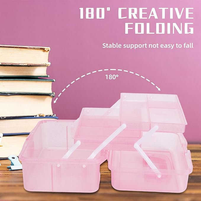 Saim Storage Bins,Three-Layer Multipurpose Art & Craft Storage Container,Carry Tackle Organizer,Medicine Cosmetic Art Supply Box for Art Supply Makeup Hair Accessories Painting Tools - Light Pink