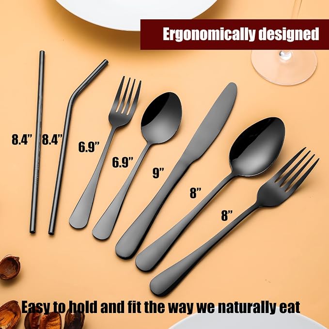 28 Pieces Black Silverware Service for 4 Flatware Set Stainless Steel Utensils Cutlery Set Dishwasher Safe - Image 4