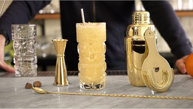 Viski Pacific Tropical Tiki Glasses Set of 2 - Premium Crystal Clear Glass Tumbler, Stylish Tiki Glassware Bar Accessories and Cocktail Glass Gift Set, 14 oz - Image 6