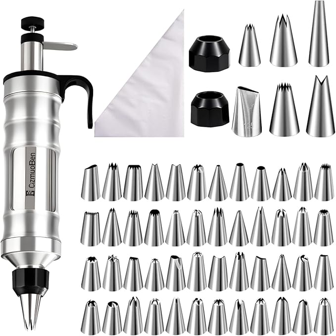 Dessert Decorating Syringe Set, Frosting Piping Kit icing piping kit 54 food-grade stainless steel piping nozzles for Baking, Decorating Cupcake, Deviled Eggs, Black