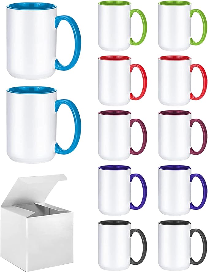 ABBSH Sublimation Mugs, 15oz, 6 Assorted Colors 12Pack by ABBSH